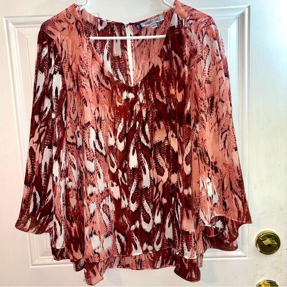 Jennifer Lopez Tops - Jennifer Lopez Elegant Women's Burgundy Blouse Size Large